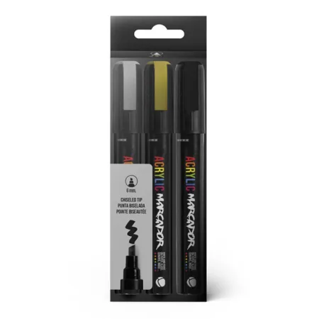 MTN Pack Marcador Acrílico Metálico 3u 6mm (Plata, Oro, Negro)