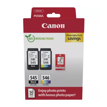 Cartucho de tinta original Canon PG-545/CL-546 Pack 2 + 50 Hojas Papel Fotográfico
