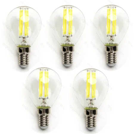 Pack de 5 Bombillas de Filamento LED E14 G45 4W Luz Fría 6500K