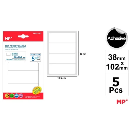 Etiquetas Autoadhesivas Rectangulares Blancas 38x102mm 20u
