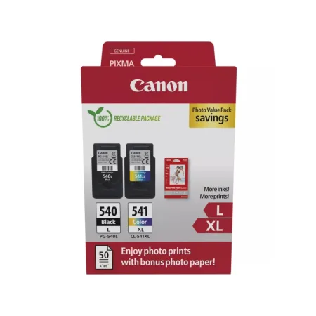 Cartucho de tinta original Canon PG540L + CL541XL Pack + 50 Hojas Papel Fotográfico