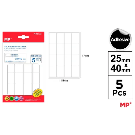 Etiquetas Autoadhesivas Rectangulares Blancas 25x40mm 80u