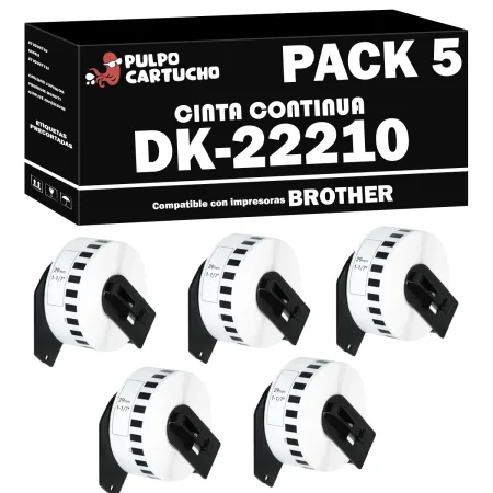 Pack 5 cintas compatibles Brother DK-22210 Cinta Continua blanco