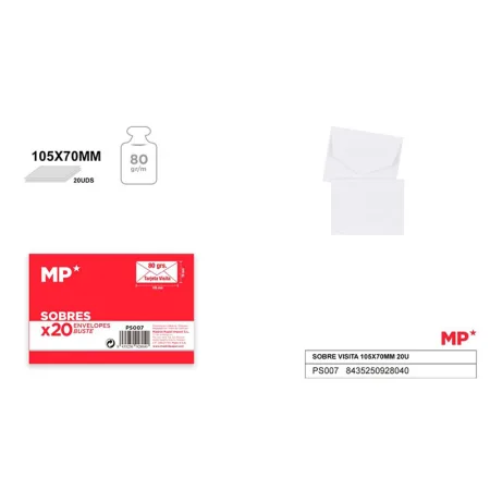 Sobres Tarjetas de Visita Blancos 105x70mm - 20 Unidades