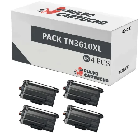Pack 4 tóner compatibles Brother TN3610XL negro