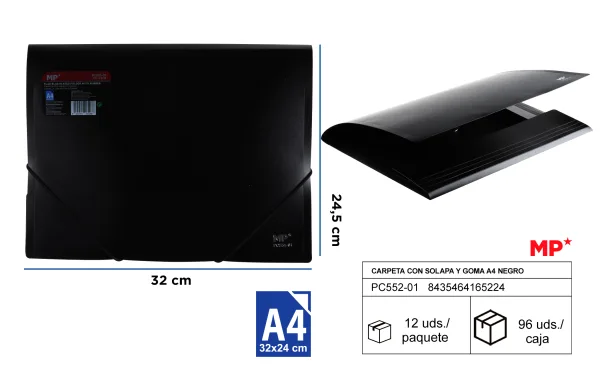 Carpeta con gomas y solapas A4 negro MP