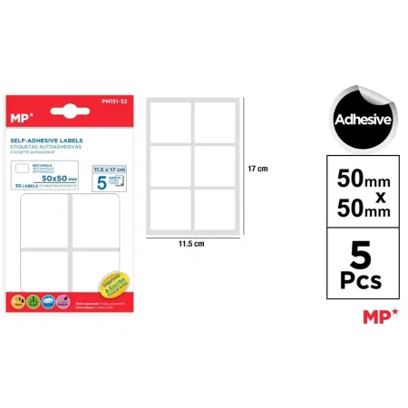 Etiquetas Autoadhesivas Rectangulares Blancas 50x50mm 30u