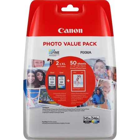 Cartucho de tinta original Canon Pack PG-545XL / CL-546XL + 50 Hojas Papel Fotográfico negro/color