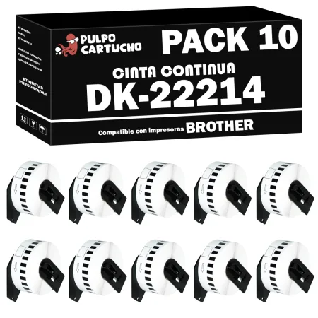 Pack 10 cintas compatibles Brother DK-22214 Cinta Continua blanco