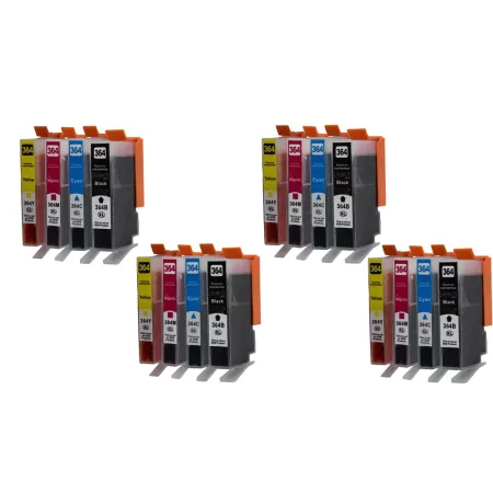 Pack 16 cartuchos de tinta compatibles HP 364 XL amarillo, magenta, negro y cian