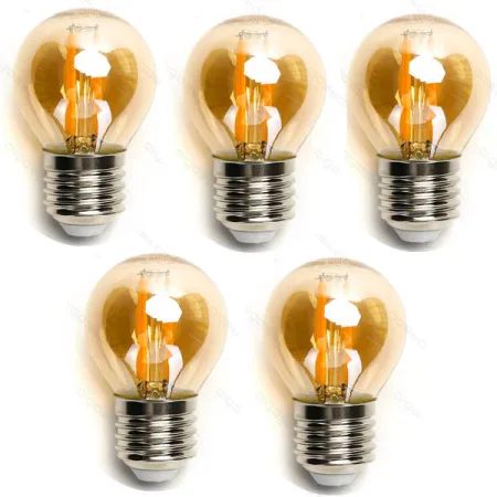 Pack 5 Bombillas de Filamento LED E27 G45 4W Luz Cálida 2200K