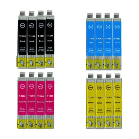 Pack 16 cartuchos de tinta compatibles Epson T1281/T1282/T1283/T1284 negro, cian, magenta y amarillo