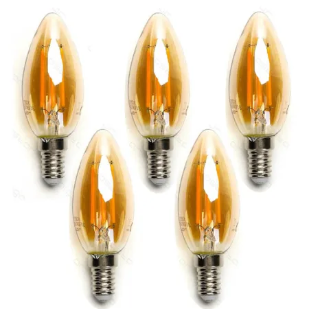 Pack de 5 Bombillas de Filamento LED E14 C35 4W Luz Cálida 2200K
