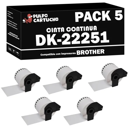 Pack 5 cintas compatibles Brother DK-22251 CINTA CONTINUA negro / rojo