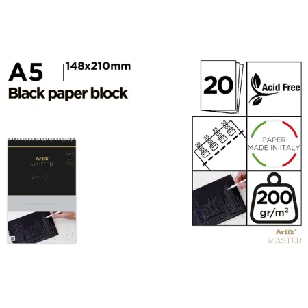 Block de Dibujo Papel Negro 200 G/M² A5 20 Hojas