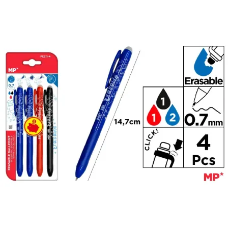 Pack de Bolígrafos Borrables Click 2 Azul / 1 Rojo / 1 Negro