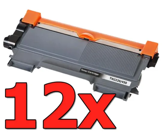 Pack 12 tóner compatibles Brother TN-2220 negro