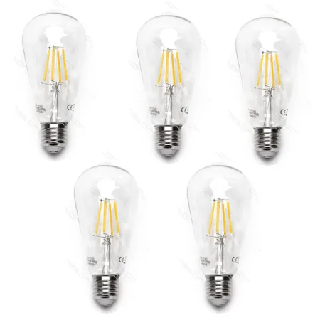 Pack 5 Bombillas de Filamento LED E27 ST64 8W Luz Cálida 2700K