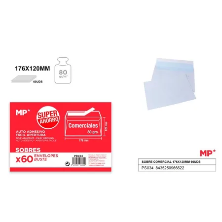 Pack de 60 unidades de Sobre Comercial 176x120mm