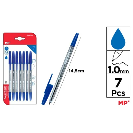 Pack de Bolígrafos Azules Punta 1mm 7u MP