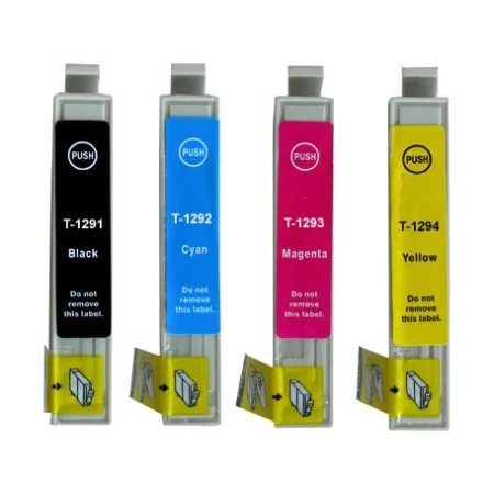 Pack 4 cartuchos de tinta compatibles Epson T1291/T1292/T1293/T1294 negro, cian, magenta y amarillo