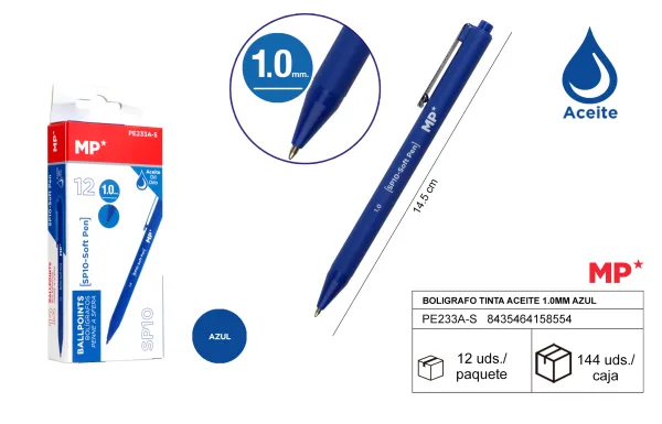 Boligrafo tinta aceite 1.0mm azul MP
