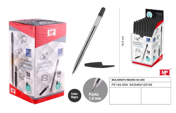 Boligrafo negro punta 1.0mm MP