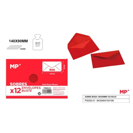 Sobres de Boda Rojo 140x90mm - 12 Unidades