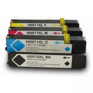 Pack 4 cartuchos de tinta compatibles HP 970XL/971XL negro pigmentado, amarilla pigmentada, cyan pigmentada y
