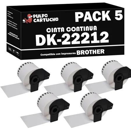 Pack 5 cintas compatibles Brother DK-22212 Cinta Continua blanco