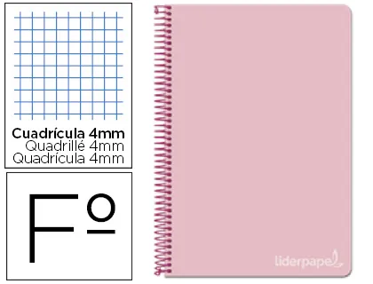 CUADERNO ESPIRAL FOLIO TAPA DURA CUADROS 4MM ROSA LIDERPAPEL