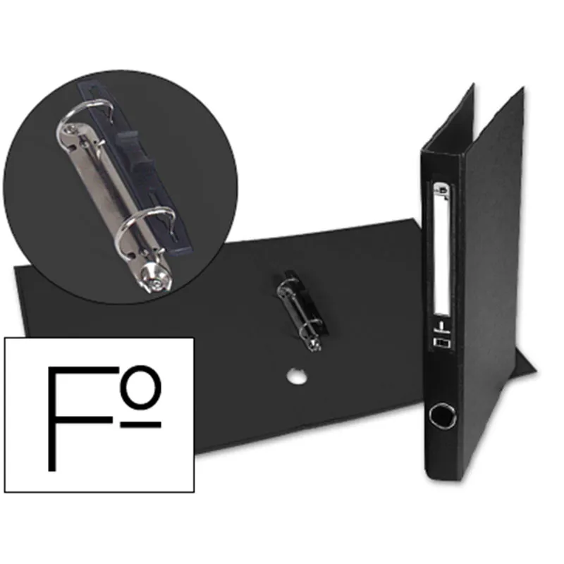 Carpeta de 2 Anillas 25mm Folio Forrado Papercoat con Ollao y Tarjetero Compresor de Plástico Negro