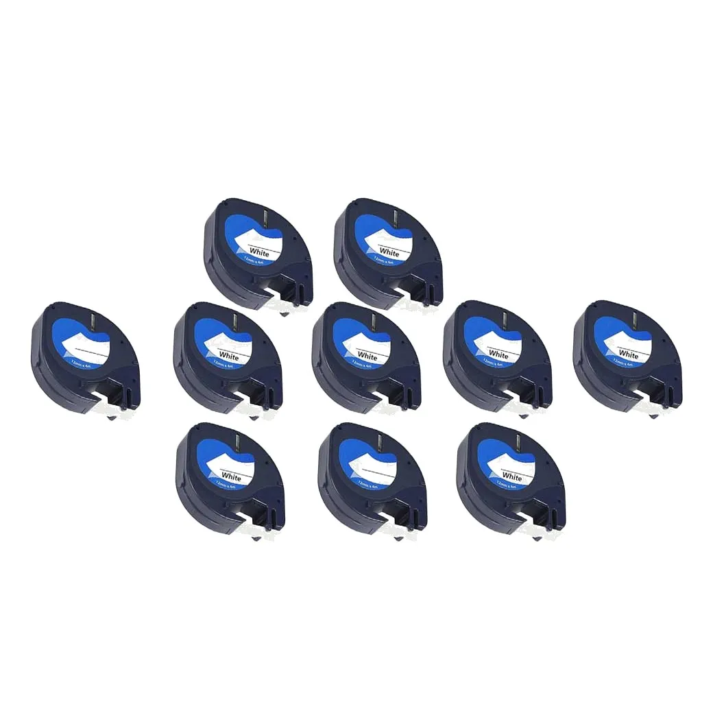 Pack 10 cintas compatibles DYMO LetraTag S0721510 / Blanco negro / blanco