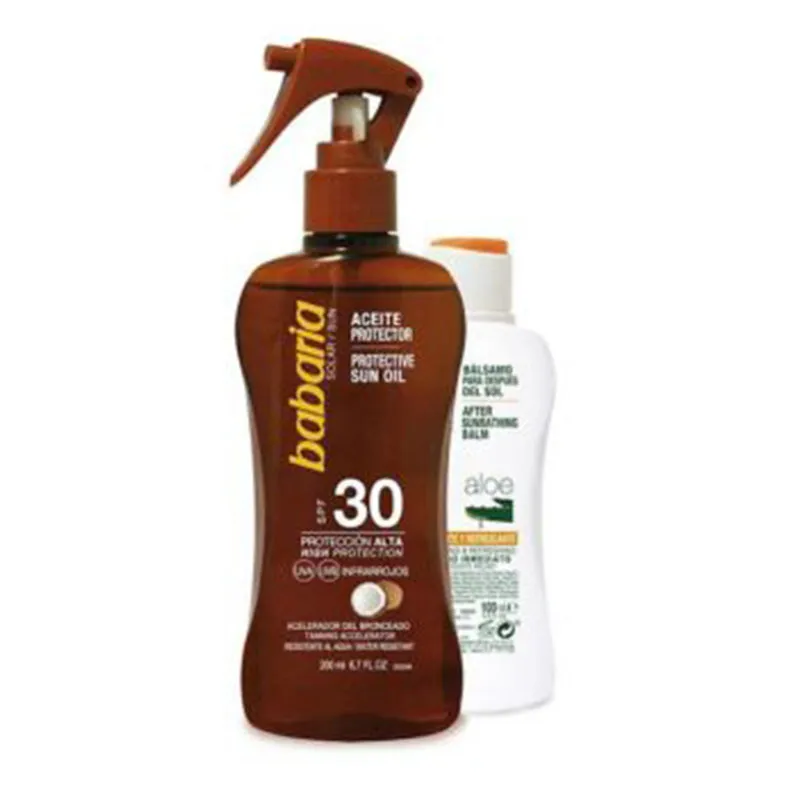 BABARIA PACK ACEITE PROTECTOR SPF30 COCO + BÁLSAMO AFTER SUN ALOE VERA 100 ML GRATIS