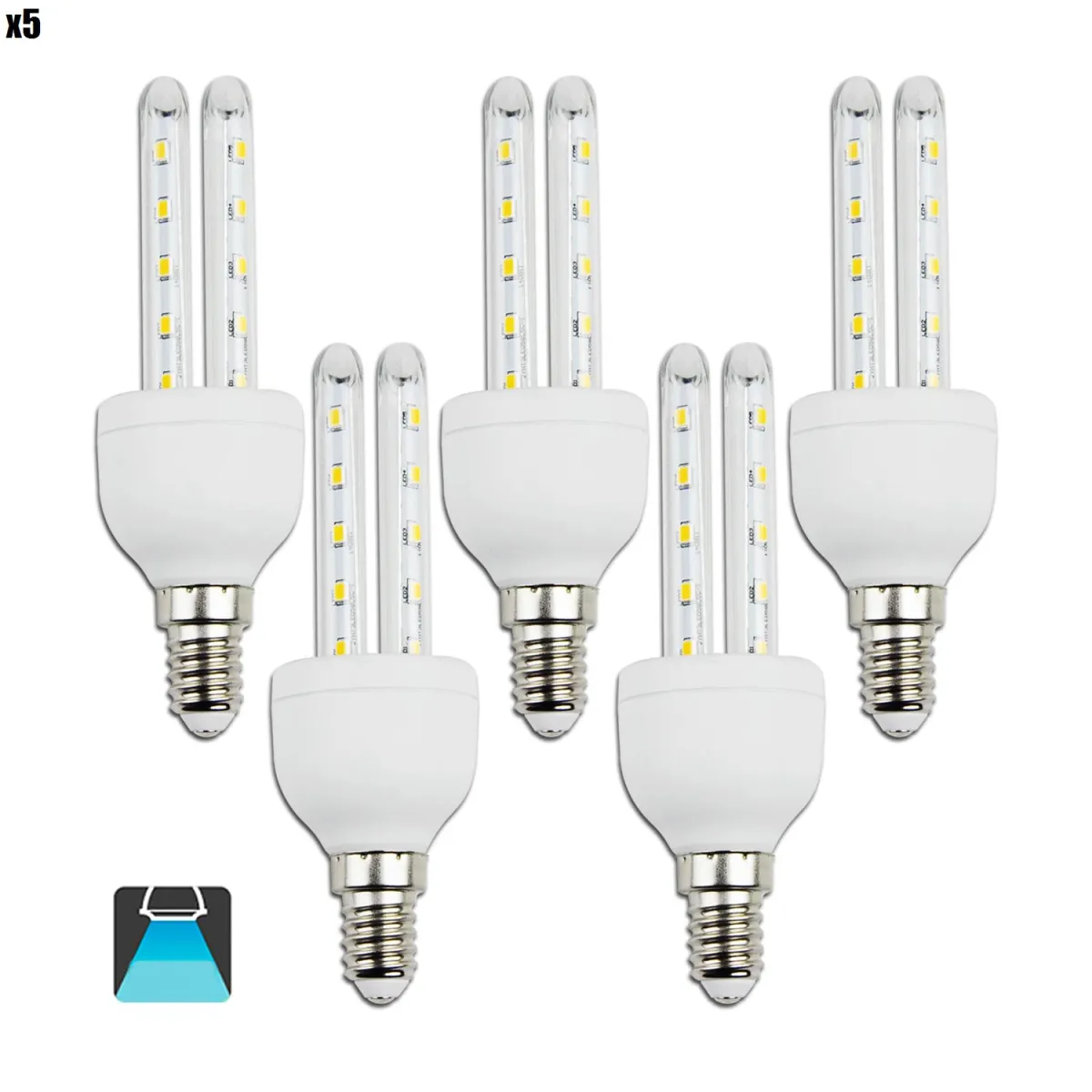 BOMBILLA LED B5 T3 2U / 6W E14 LUZ BLANCA 6400K (PACK 5 UNIDADES)