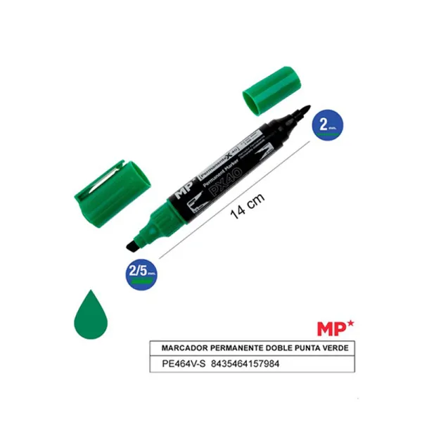 Product Marcador Permanente Doble Punta Verde MP Image