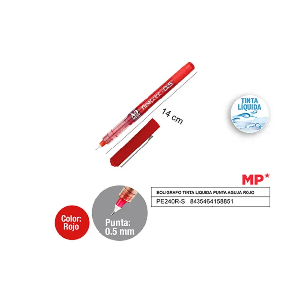 Produto BOLIGRAFO TINTA LIQUIDA PUNTA AGUJA ROJO MP Imagem