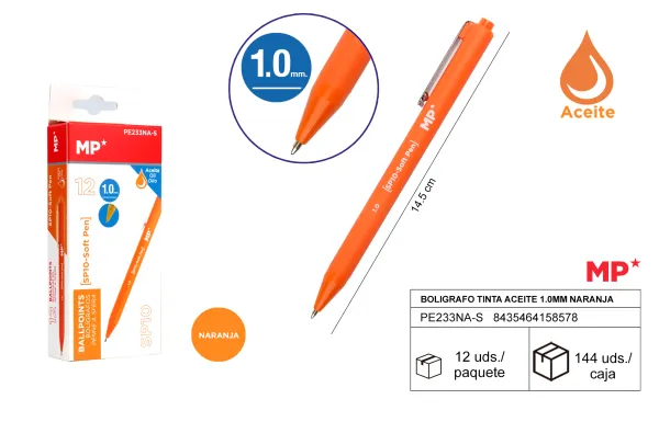Product BOLIGRAFO TINTA ACEITE 1.0mm NARANJA MP Image