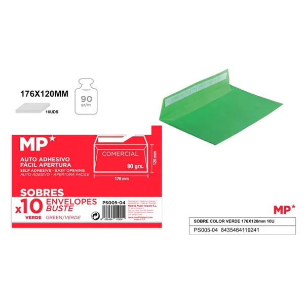 Product Sobres Verdes 176x120mm (Comercial) - 10 Unidades Image