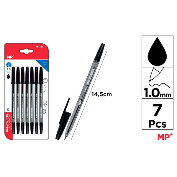 Produto Pack de Bolígrafos Negros Punta 1mm 7u MP Imagem