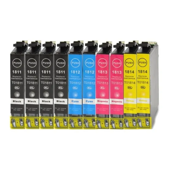 Producto Pack 10 cartuchos de tinta compatibles Epson T1811/T1812/T1813/T1814 negro, cian, magenta y amarillo Imagen