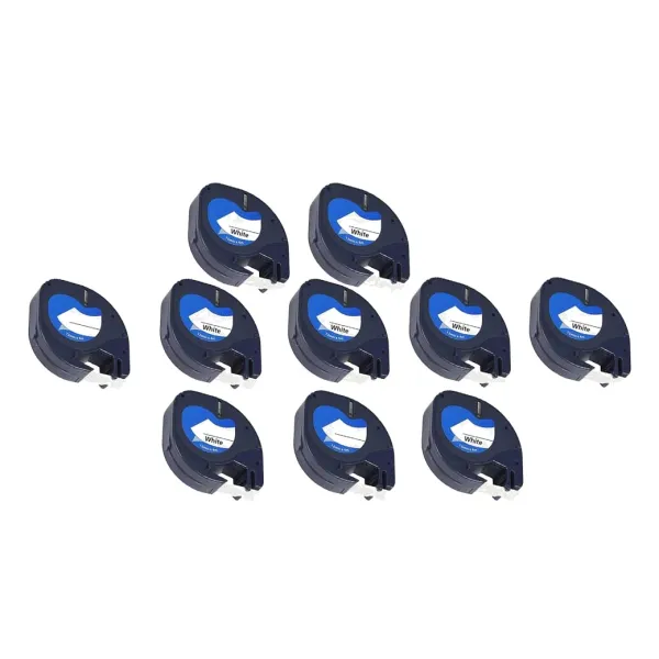 Producto Pack 10 cintas compatibles DYMO LetraTag S0721510 / Blanco negro / blanco Imagen
