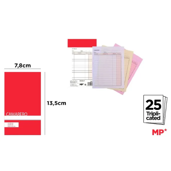 Produto Talonario Camarero 7,8x13,5cm Imagem