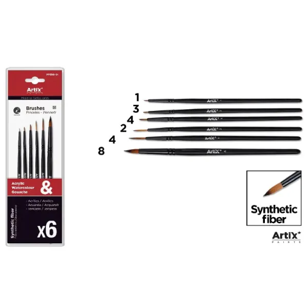 Product Pincel Corto Profesional Sintético 6 Uds. (Nº1/3/4/2-4-8) Image