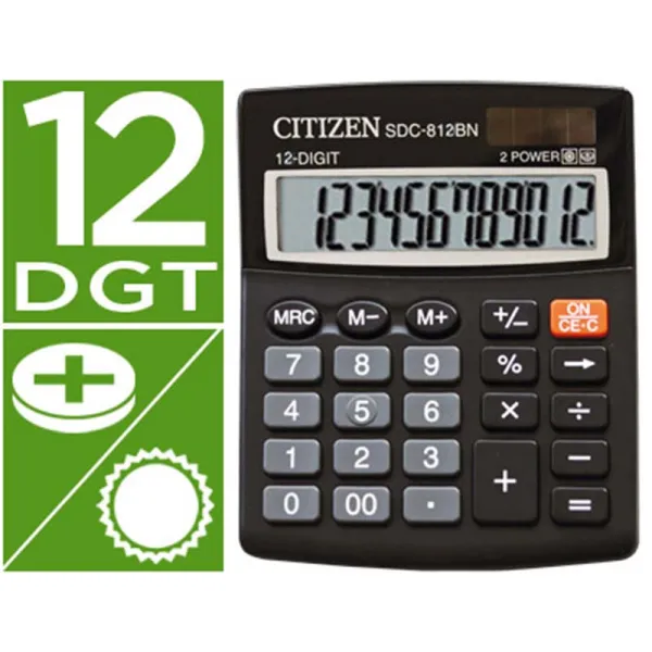 Product Calculadora Citizen Sobremesa SDC-812 Eco Eficiente Solar y Pilas 12 Dígitos Image