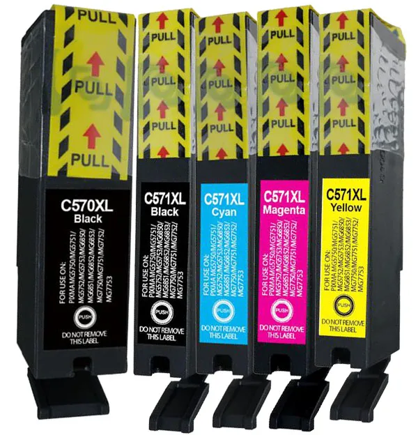 Producto Pack 5 cartuchos de tinta compatibles Canon CLI 571 XL/PGI 570 XL amarillo, magenta, negro y cian Imagen