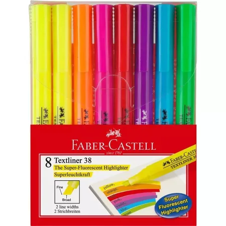 ROTULADOR FABER CASTELL FLUORESCENTE TEXTLINER 38 BLISTER  DE 8 UNIDADES - COLORES SURTIDOS