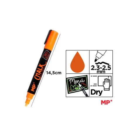 Marcador Tiza Líquida Naranja Limpieza en Seco