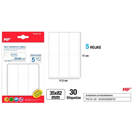 Etiquetas Autoadhesivas Rectangulares Blancas 35x82mm 30u