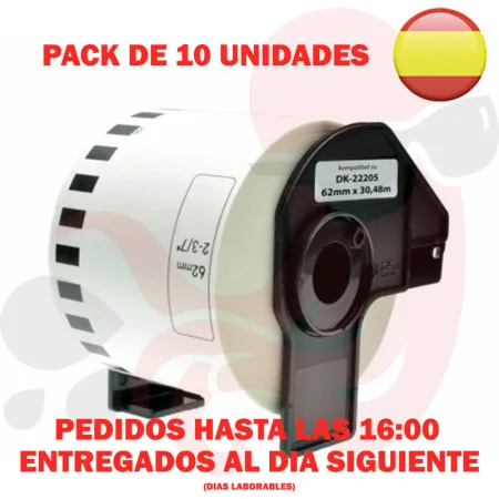 Pack 10 cintas compatibles Brother DK-22205 Cinta Continua blanco